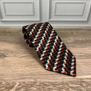 Bergamo New York Necktie Mens OS‎ Rust Copper Geometric Mosaic Woven Hand Made